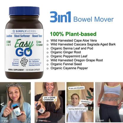 Dr. Schulze's Simply Herbs Easy Go Bowel Mover — Plant-Based Stool Softener & Gentle Laxative