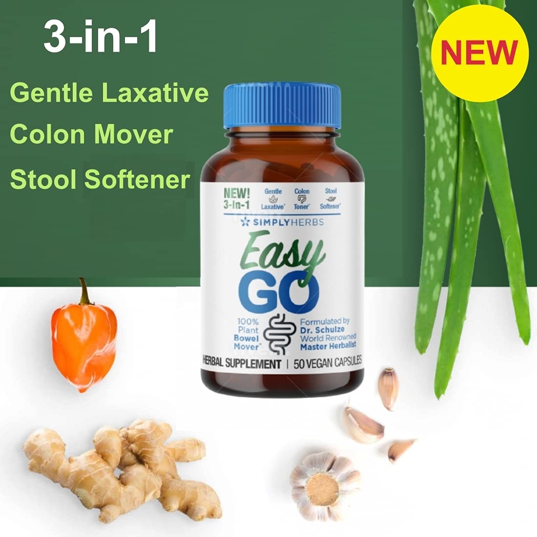 Dr. Schulze's Simply Herbs Easy Go Bowel Mover — Plant-Based Stool Softener & Gentle Laxative
