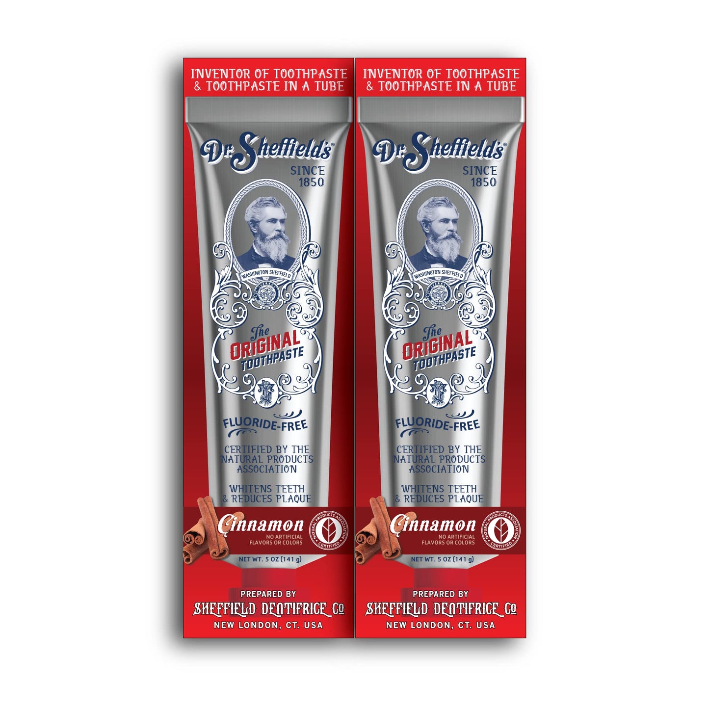Dr. Sheffield’s Certified Natural Toothpaste Cinnamon (2-Pack) – Fluoride-Free, Fresh Breath