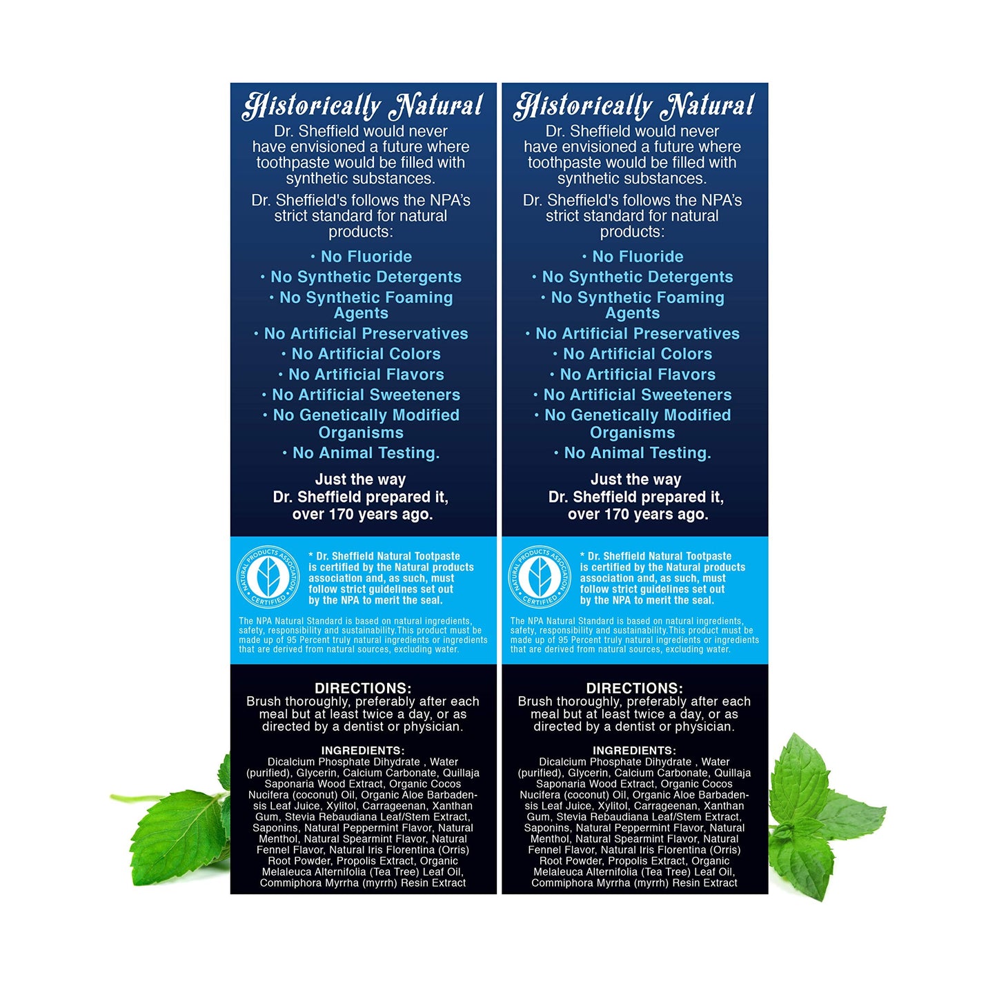 Dr. Sheffield's Certified Natural Peppermint Toothpaste – Fluoride Free (2-Pack)