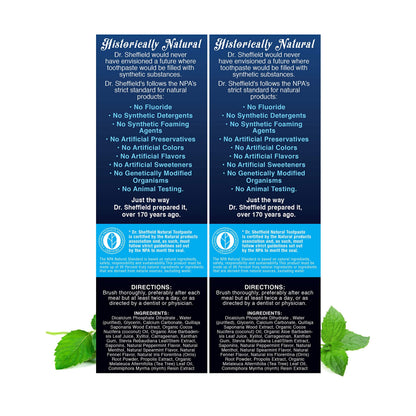 Dr. Sheffield's Certified Natural Peppermint Toothpaste – Fluoride Free (2-Pack)