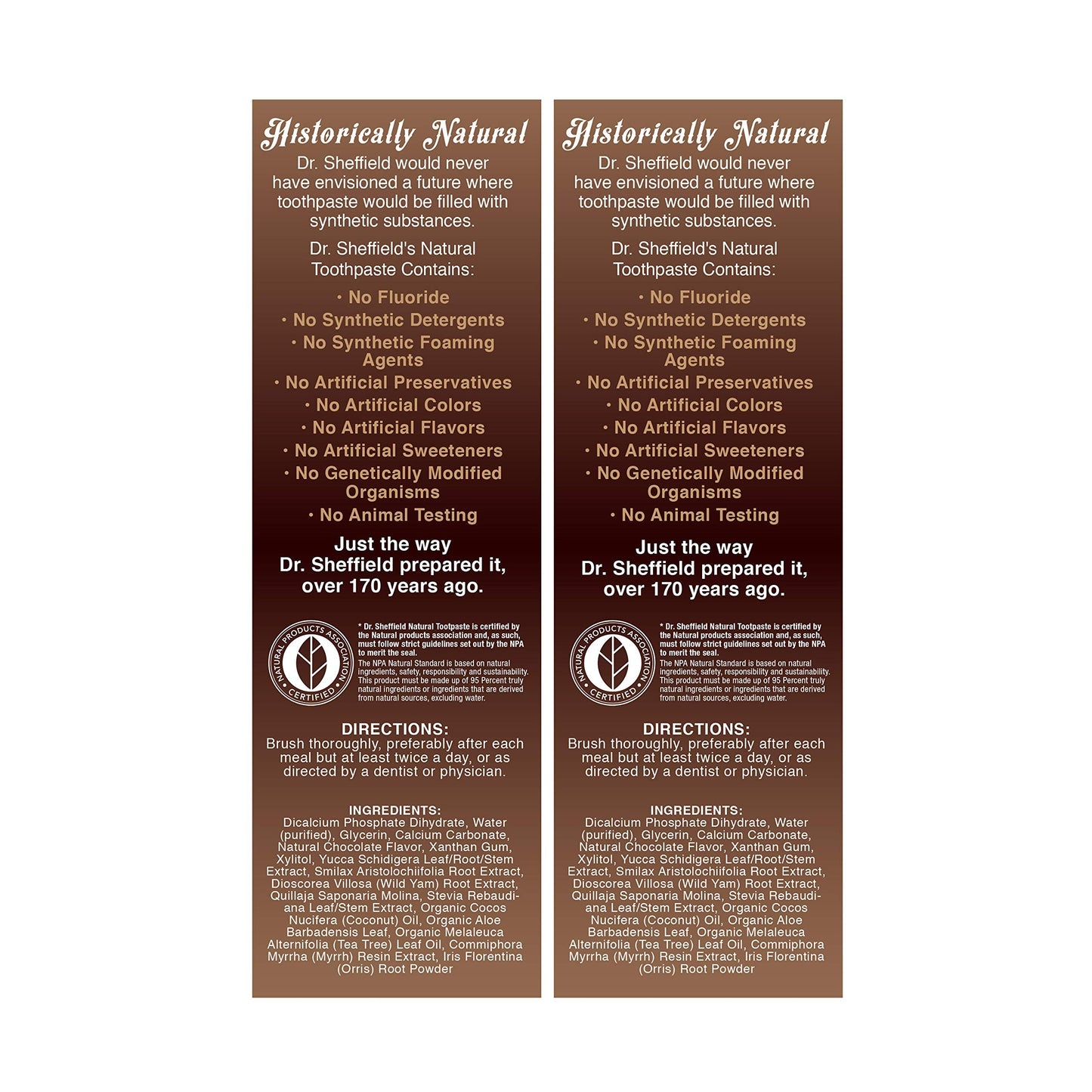 Dr. Sheffield’s Certified Natural Toothpaste (Chocolate) – Great Taste, Fluoride Free, Whitening (2-Pack)