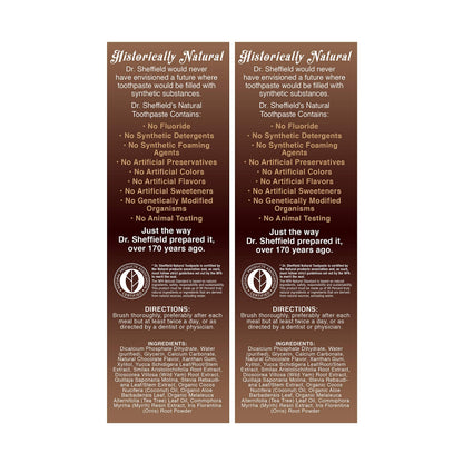 Dr. Sheffield’s Certified Natural Toothpaste (Chocolate) – Great Taste, Fluoride Free, Whitening (2-Pack)