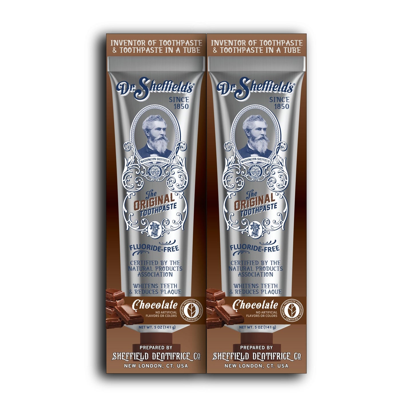 Dr. Sheffield’s Certified Natural Toothpaste (Chocolate) – Great Taste, Fluoride Free, Whitening (2-Pack)