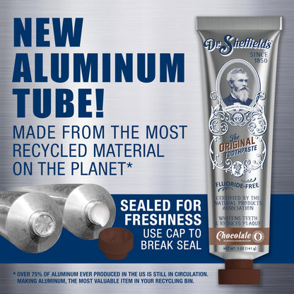 Dr. Sheffield’s Certified Natural Toothpaste (Chocolate) – Great Taste, Fluoride Free, Whitening (2-Pack)