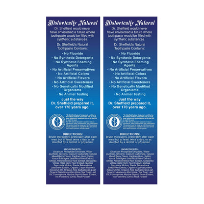 Dr. Sheffield’s Certified Natural Toothpaste – Mixed Berry, Fluoride Free, 2-Pack