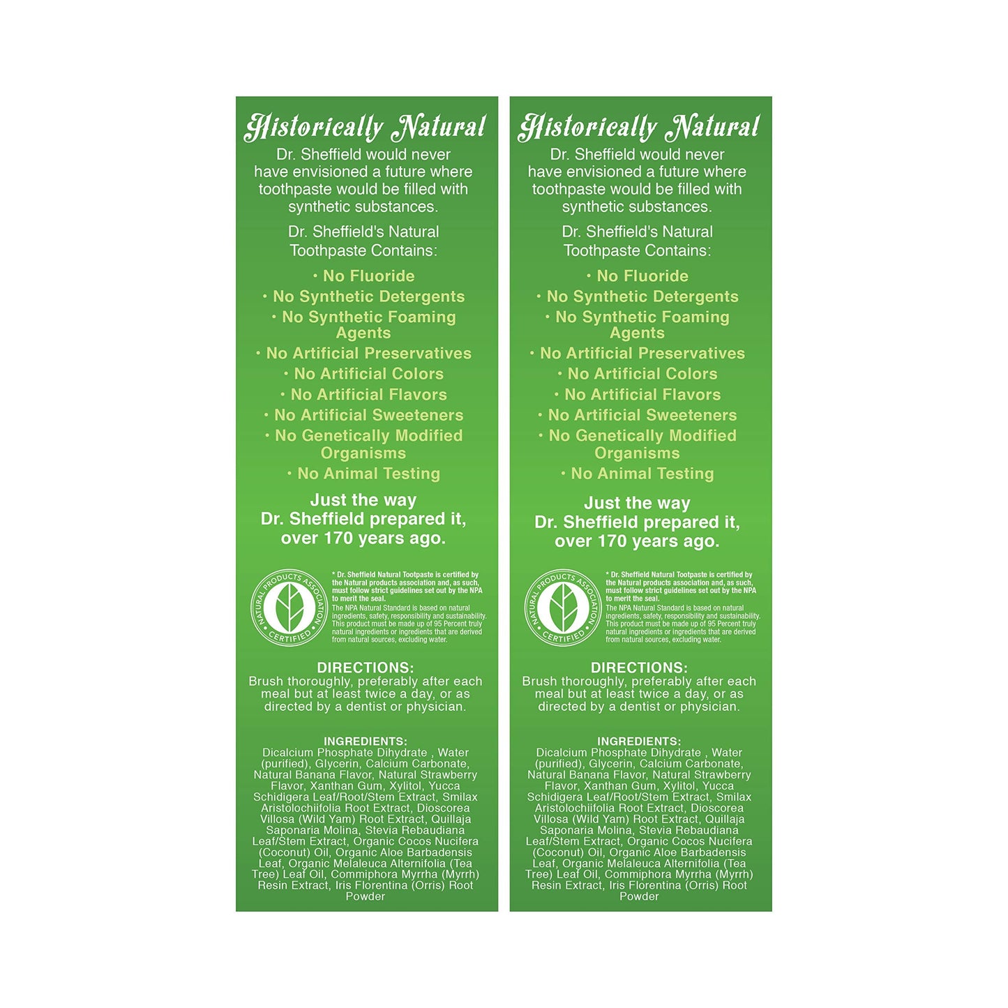 Dr. Sheffield’s Certified Natural Toothpaste – Strawberry Banana (2-Pack, Fluoride Free)