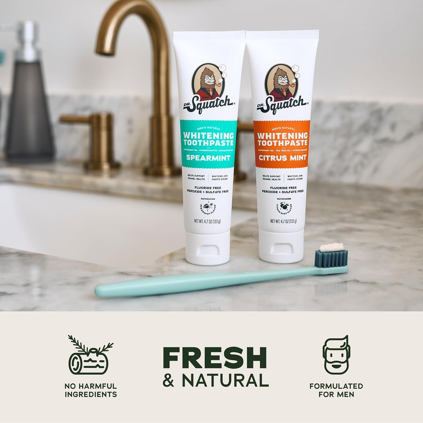 Dr. Squatch Fluoride-Free Teeth Whitening Toothpaste Kit – Citrus Mint & Spearmint (2-Pack)