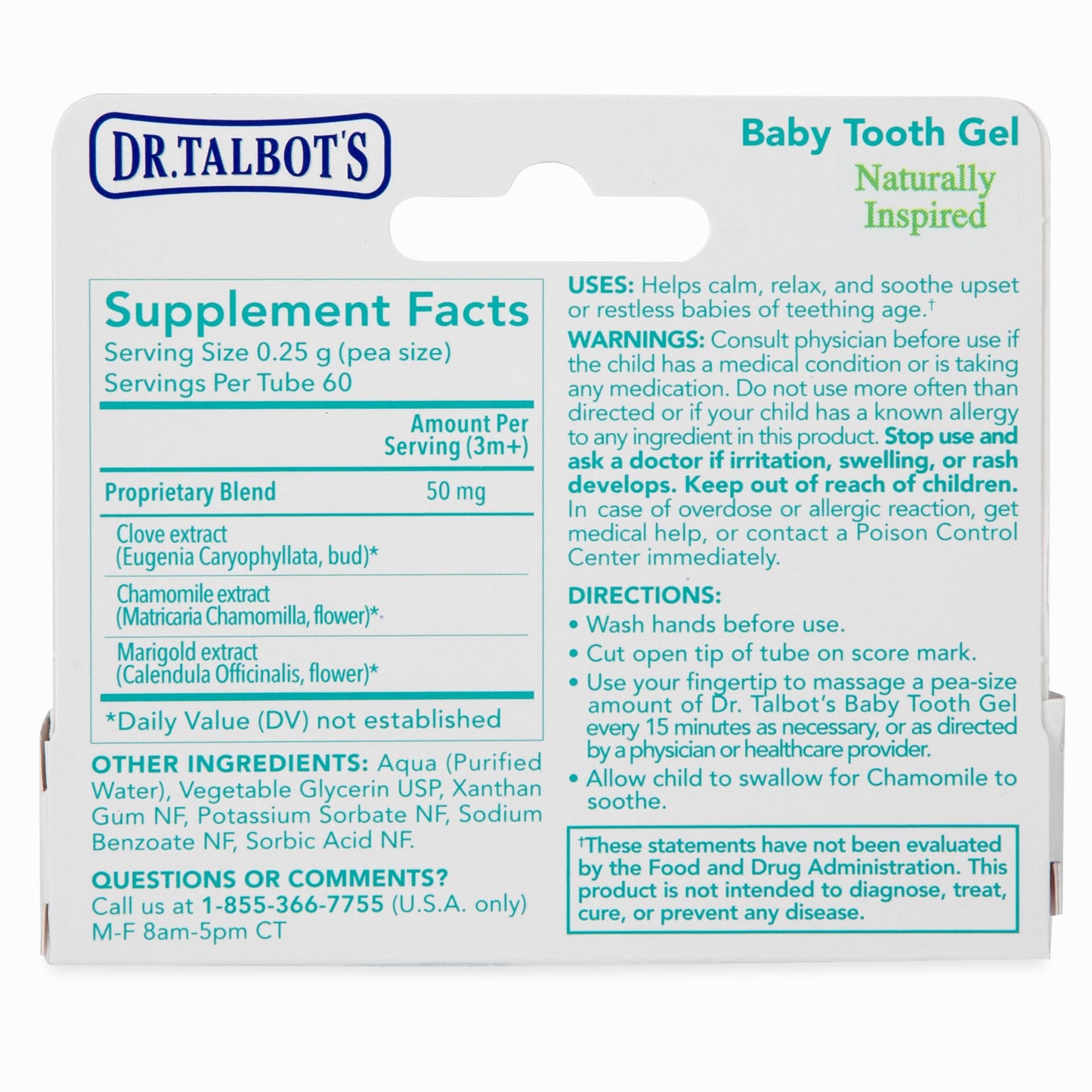 Dr. Talbot's Baby Tooth Gel for Sore Gums – 0.53 oz – Benzocaine Free, Belladonna Free