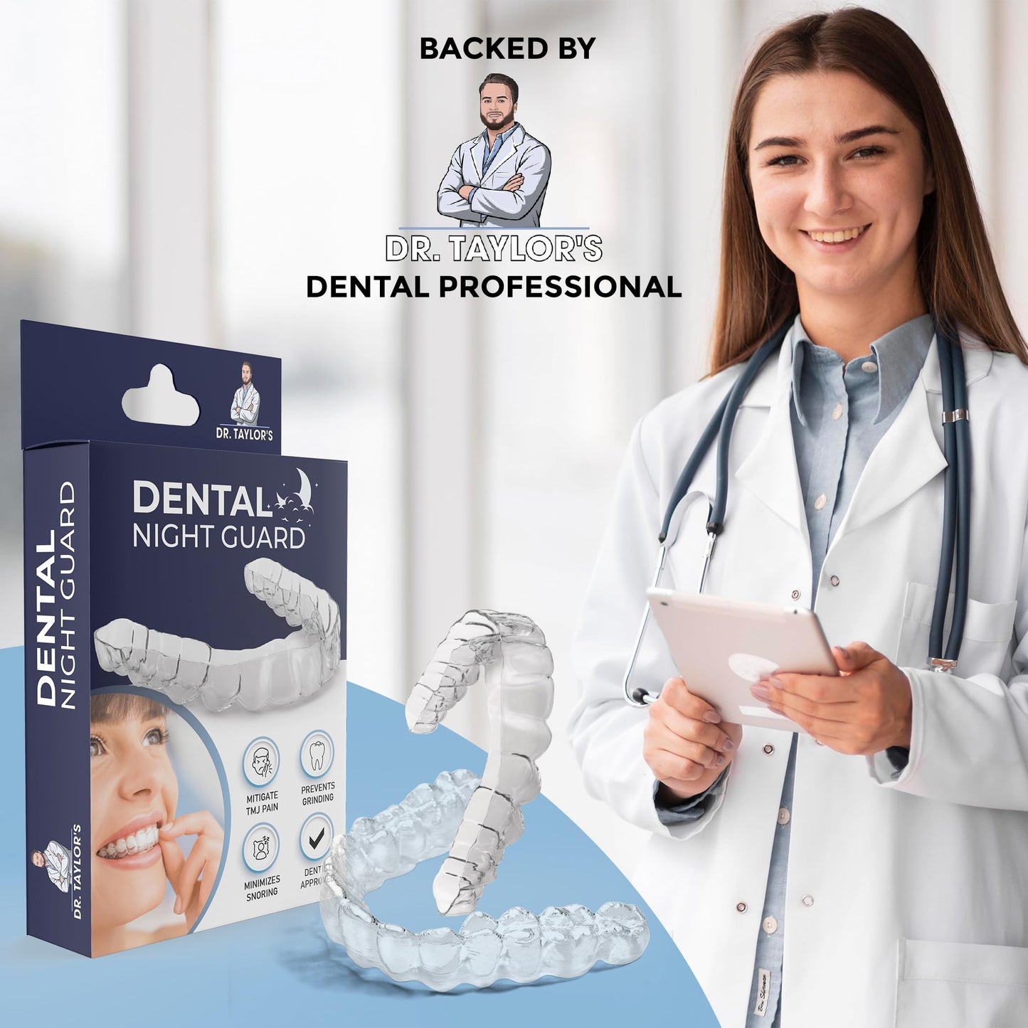 Dr. Taylor's Dental Night Guard for Teeth Grinding - TMJ Relief, Thinnest Option, Custom Fit, BPA-Free