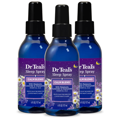 Dr Teal's Calm Blend Sleep Spray with Melatonin, Lavender & Chamomile Essential Oils – 6 fl oz (Pack of 3)