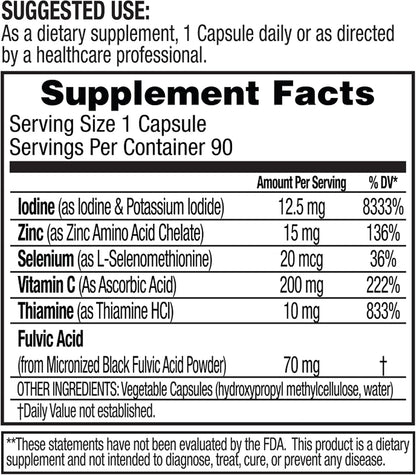 Dr. Tennant's Iodine Supplement Plus | Lugol's Iodine & Potassium Iodide with Selenium & Zinc | Supports Thyroid & Breast Health | 90 Capsules