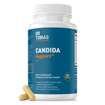 Dr. Tobias Candida Support – Gut Flora Balance Complex with Oregano, Caprylic Acid, Enzymes & Probiotics | 60 Capsules