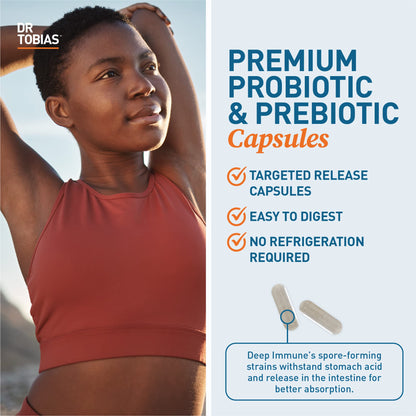 Dr. Tobias Deep Immune Probiotics & Prebiotics – Dual Action Digestive Support (120 Capsules)