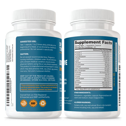 Dr. Tobias Digestive Enzymes with Amylase, Lipase, Bromelain, Lactase, Protease & More – 60 Capsules | Digestion & Gut Health