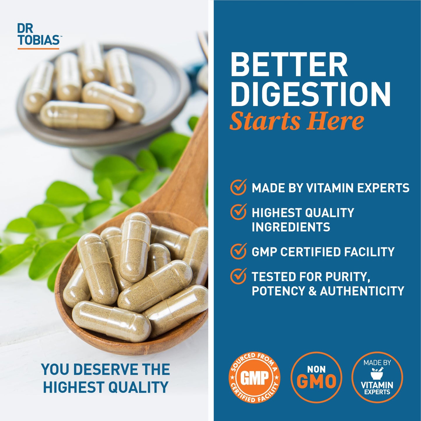 Dr. Tobias Digestive Enzymes with Amylase, Lipase, Bromelain, Lactase, Protease & More – 60 Capsules | Digestion & Gut Health