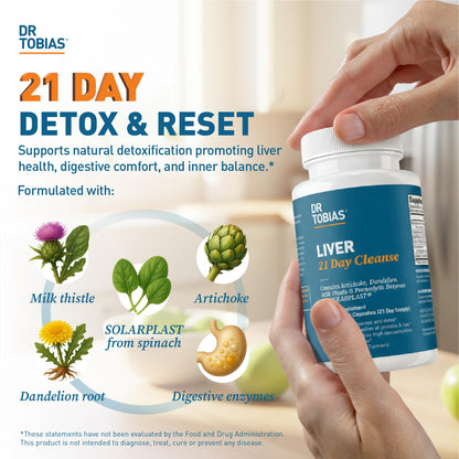 Dr. Tobias Liver 21 Day Cleanse – Herbal Detox (Milk Thistle & Artichoke) 63 Veg Caps
