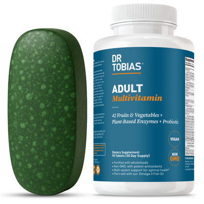 Dr. Tobias Adult Multivitamin for Women & Men - Immune Support, 42 Fruits & Vegetables, Probiotics, Vegan, Non-GMO, 90 Tablets, 30 Servings