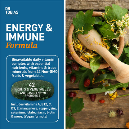 Dr. Tobias Adult Multivitamin for Women & Men - Immune Support, 42 Fruits & Vegetables, Probiotics, Vegan, Non-GMO, 90 Tablets, 30 Servings