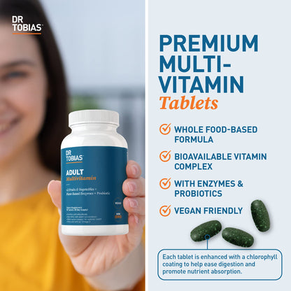 Dr. Tobias Adult Multivitamin for Women & Men - Immune Support, 42 Fruits & Vegetables, Probiotics, Vegan, Non-GMO, 90 Tablets, 30 Servings