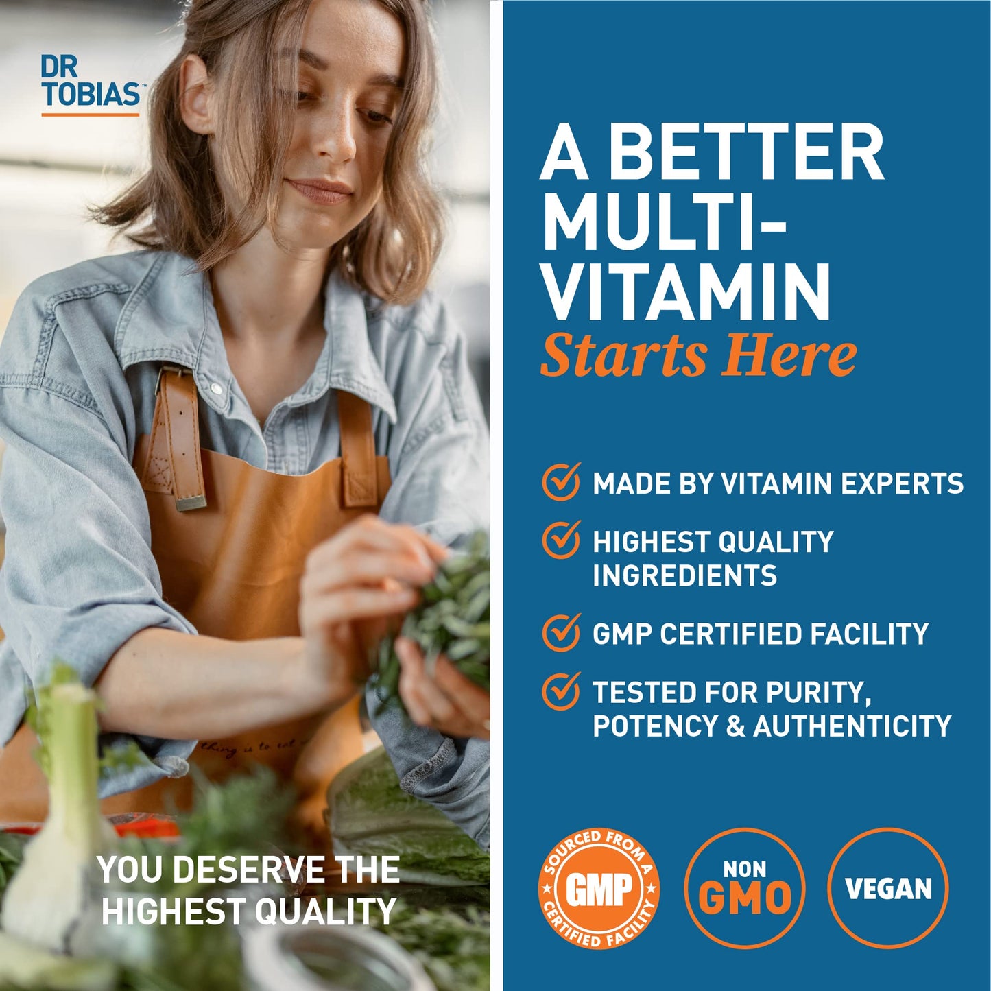 Dr. Tobias Adult Multivitamin for Women & Men - Immune Support, 42 Fruits & Vegetables, Probiotics, Vegan, Non-GMO, 90 Tablets, 30 Servings