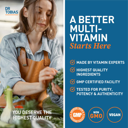 Dr. Tobias Adult Multivitamin for Women & Men - Immune Support, 42 Fruits & Vegetables, Probiotics, Vegan, Non-GMO, 90 Tablets, 30 Servings