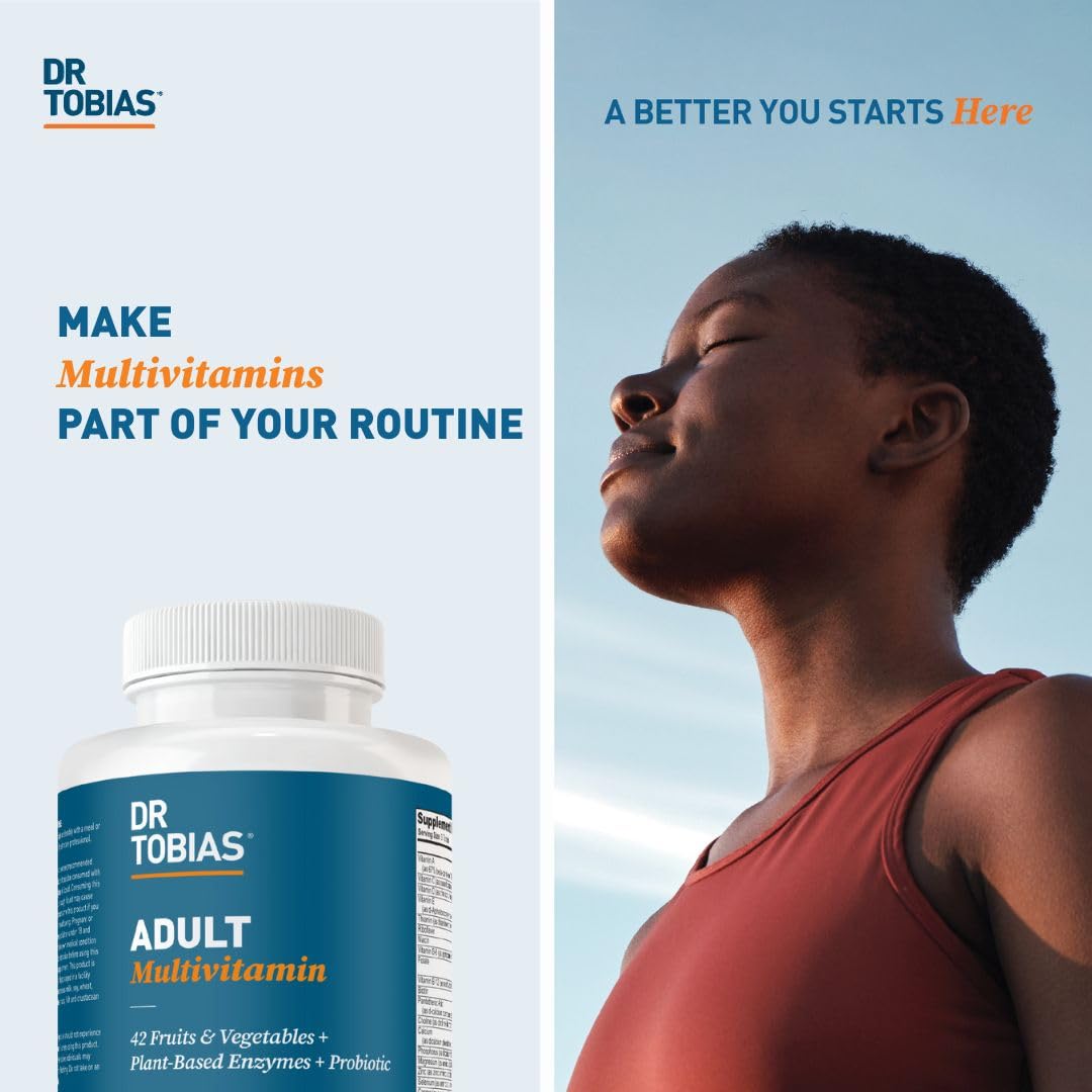 Dr. Tobias Adult Multivitamin for Women & Men - Immune Support, 42 Fruits & Vegetables, Probiotics, Vegan, Non-GMO, 90 Tablets, 30 Servings
