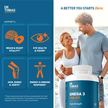 Dr. Tobias Omega 3 Fish Oil 2000mg Triple Strength | 800mg EPA / 600mg DHA | 60 Softgels