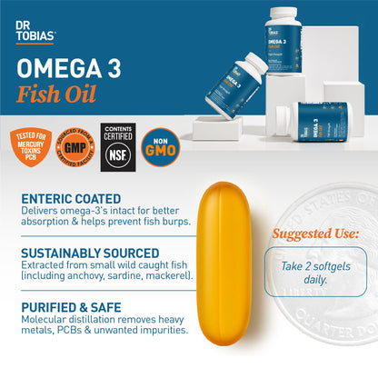 Dr. Tobias Omega 3 Fish Oil 2000mg Triple Strength | 800mg EPA / 600mg DHA | 60 Softgels