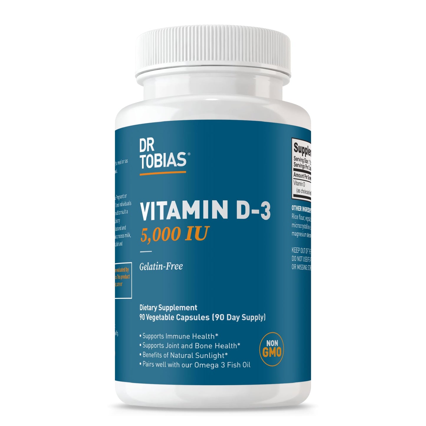 Dr. Tobias Vitamin D3 5000 IU - 90 Capsules | Non-GMO