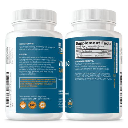 Dr. Tobias Vitamin D3 5000 IU - 90 Capsules | Non-GMO