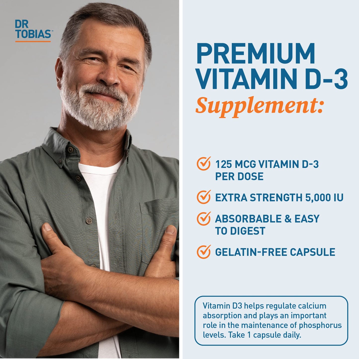 Dr. Tobias Vitamin D3 5000 IU - 90 Capsules | Non-GMO