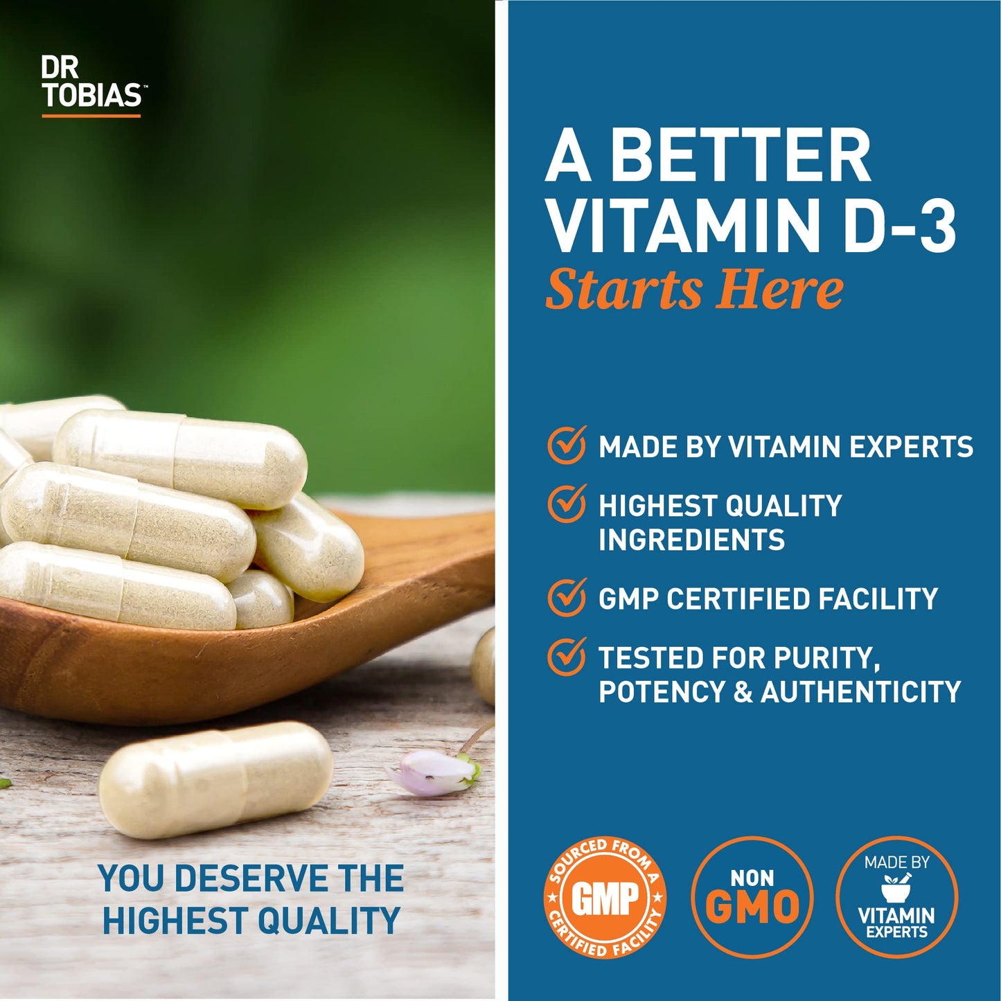 Dr. Tobias Vitamin D3 5000 IU - 90 Capsules | Non-GMO