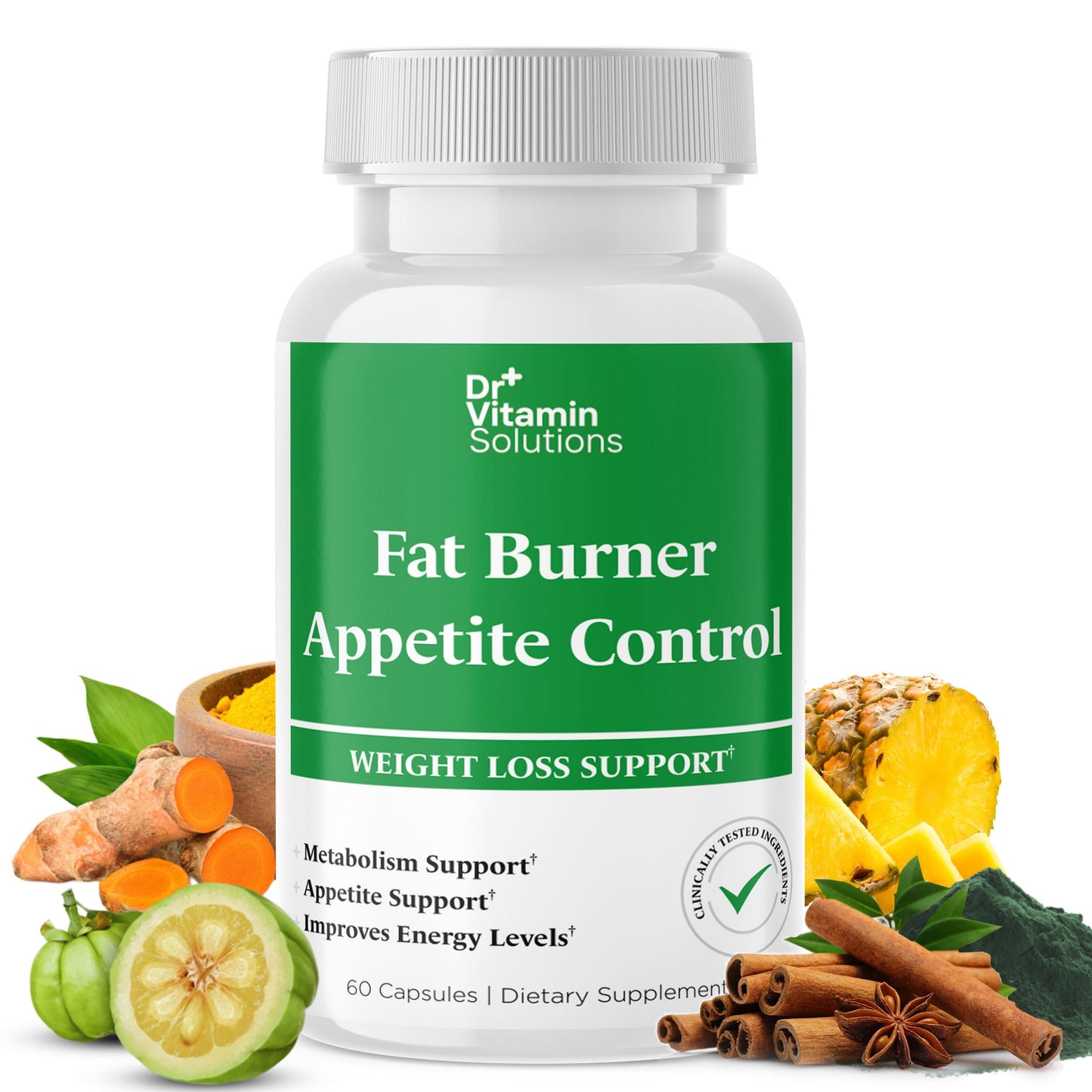 DR VITAMIN SOLUTIONS Fat Burner & Appetite Control – Metabolism Booster with L-Carnitine, CLA & Chromium | 60 Capsules