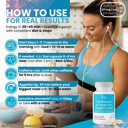DR VITAMIN SOLUTIONS Fat Burner for Women and Men - Appetite Suppressant & Metabolism Booster - 35 Capsules