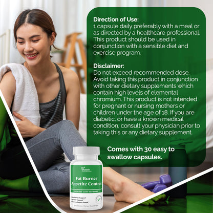 DR VITAMIN SOLUTIONS Fat Burner & Appetite Control – Metabolism Booster with L-Carnitine, CLA & Chromium