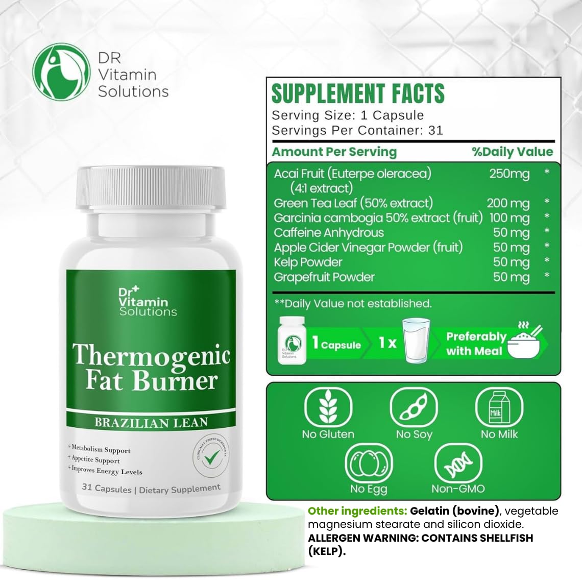 DR VITAMIN SOLUTIONS Thermogenic Fat Burner for Women and Men - Appetite Suppressant for Weight Loss