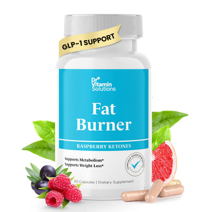 DR VITAMIN SOLUTIONS Fat Burner for Women with GLP-1 Support - Weight Loss Supplements with Raspberry Ketone Powder, Green Tea, Kelp - Natural Weight Loss Pills for Women & Men - 30 Diet Pills