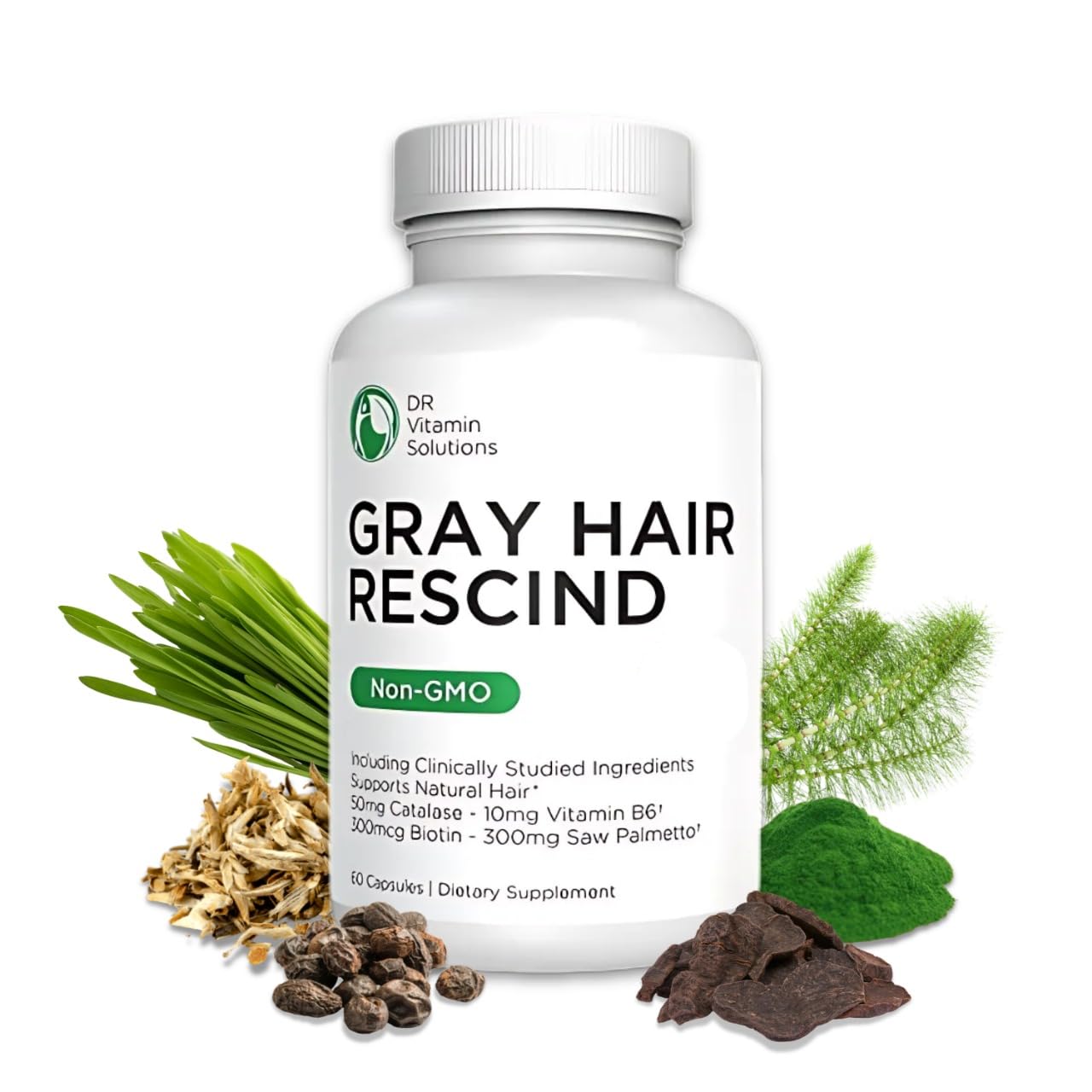 DR VITAMIN SOLUTIONS Gray Hair Rescind with Catalase - Antiaging Hair, Skin and Nails Vitamins, Pantothenic Acid, Folic Acid 400mcg, Biotin 300mcg, Saw Palmetto for Men and Women
