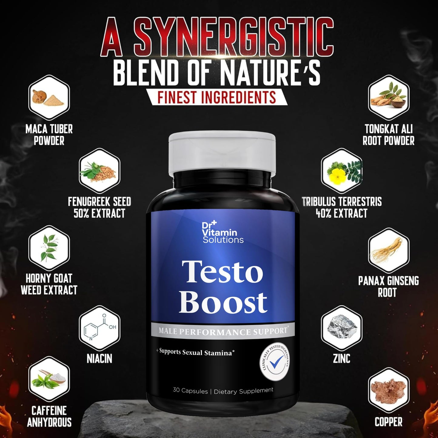 DR VITAMIN SOLUTIONS Testo Boost for Men - Stamina, Endurance & Energy (30 Capsules)