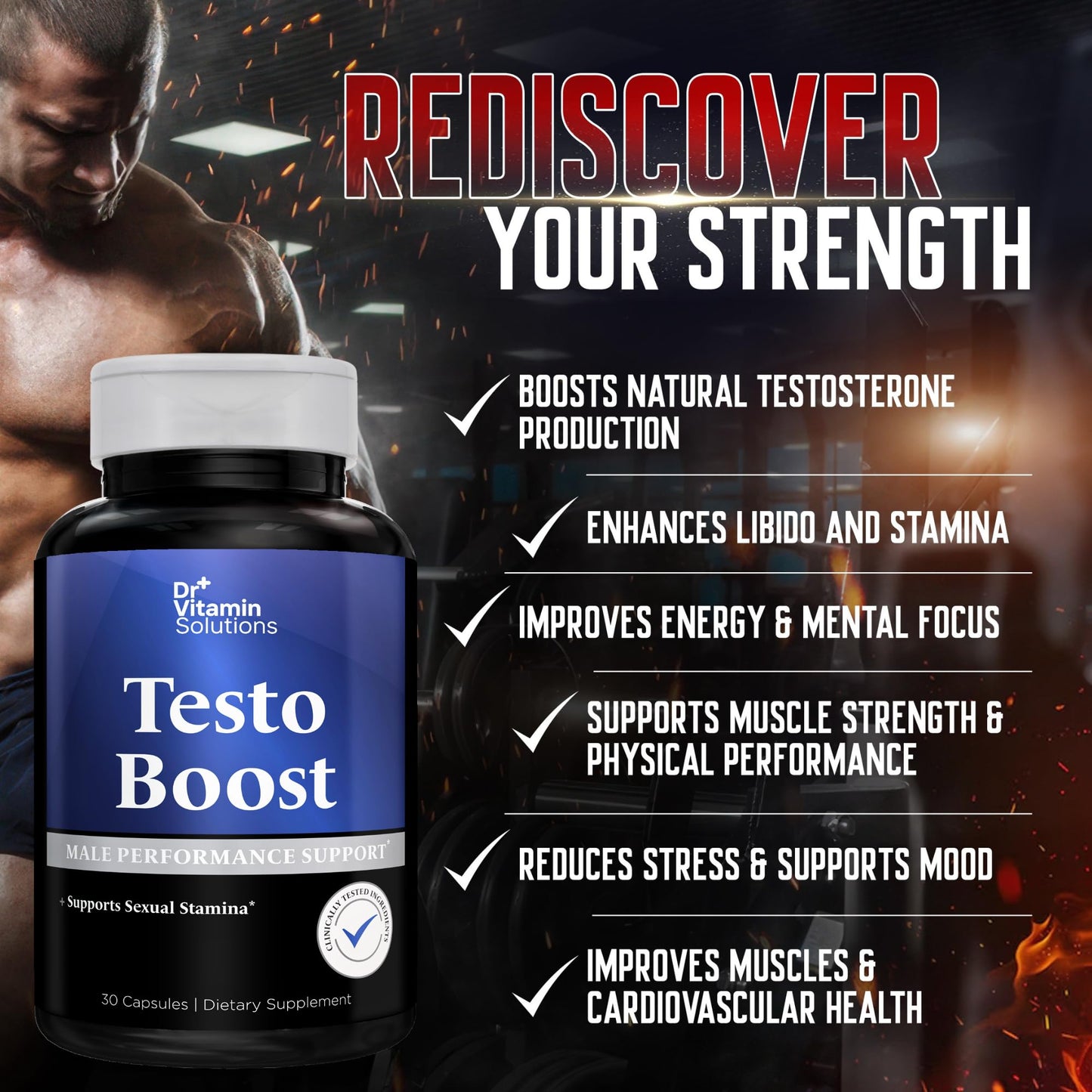 DR VITAMIN SOLUTIONS Testo Boost for Men - Stamina, Endurance & Energy (30 Capsules)