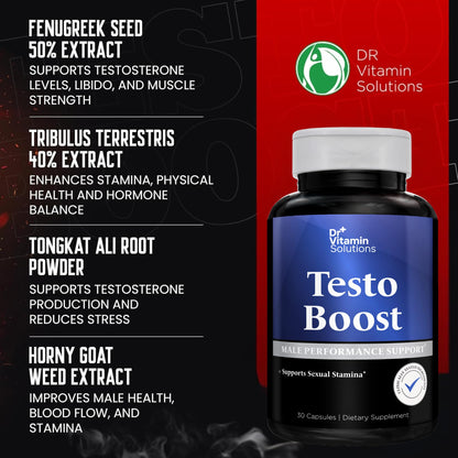 DR VITAMIN SOLUTIONS Testo Boost for Men - Stamina, Endurance & Energy (30 Capsules)