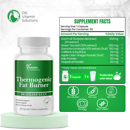 DR VITAMIN SOLUTIONS Thermogenic Fat Burner – Natural Appetite Control & Metabolic Booster (35 Capsules)