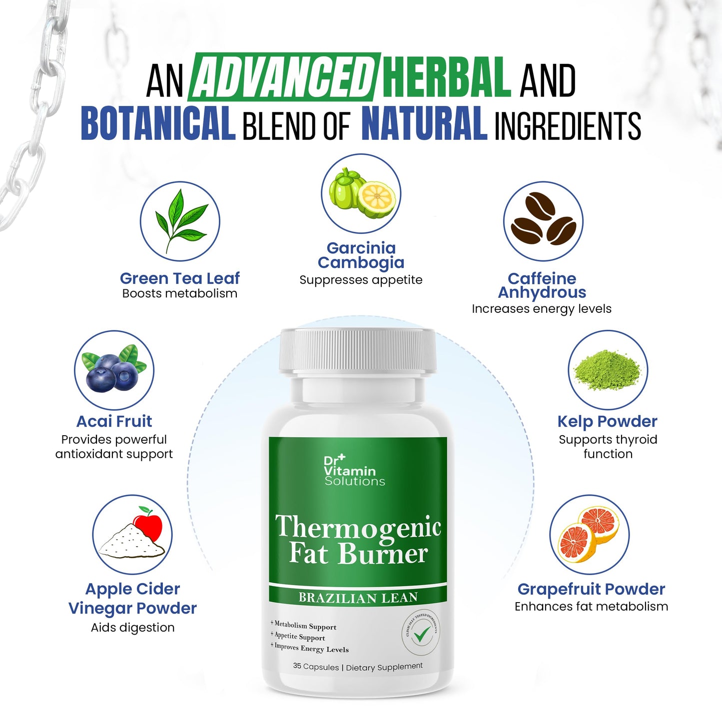 DR VITAMIN SOLUTIONS Thermogenic Fat Burner – Natural Appetite Control & Metabolic Booster (35 Capsules)