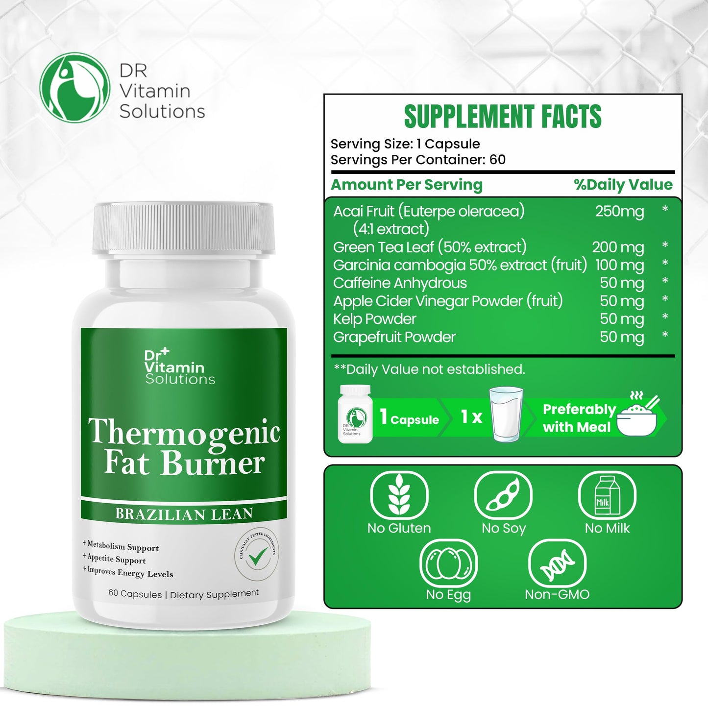 DR VITAMIN SOLUTIONS Thermogenic Fat Burner – Brazilian Lean (60 Capsules)