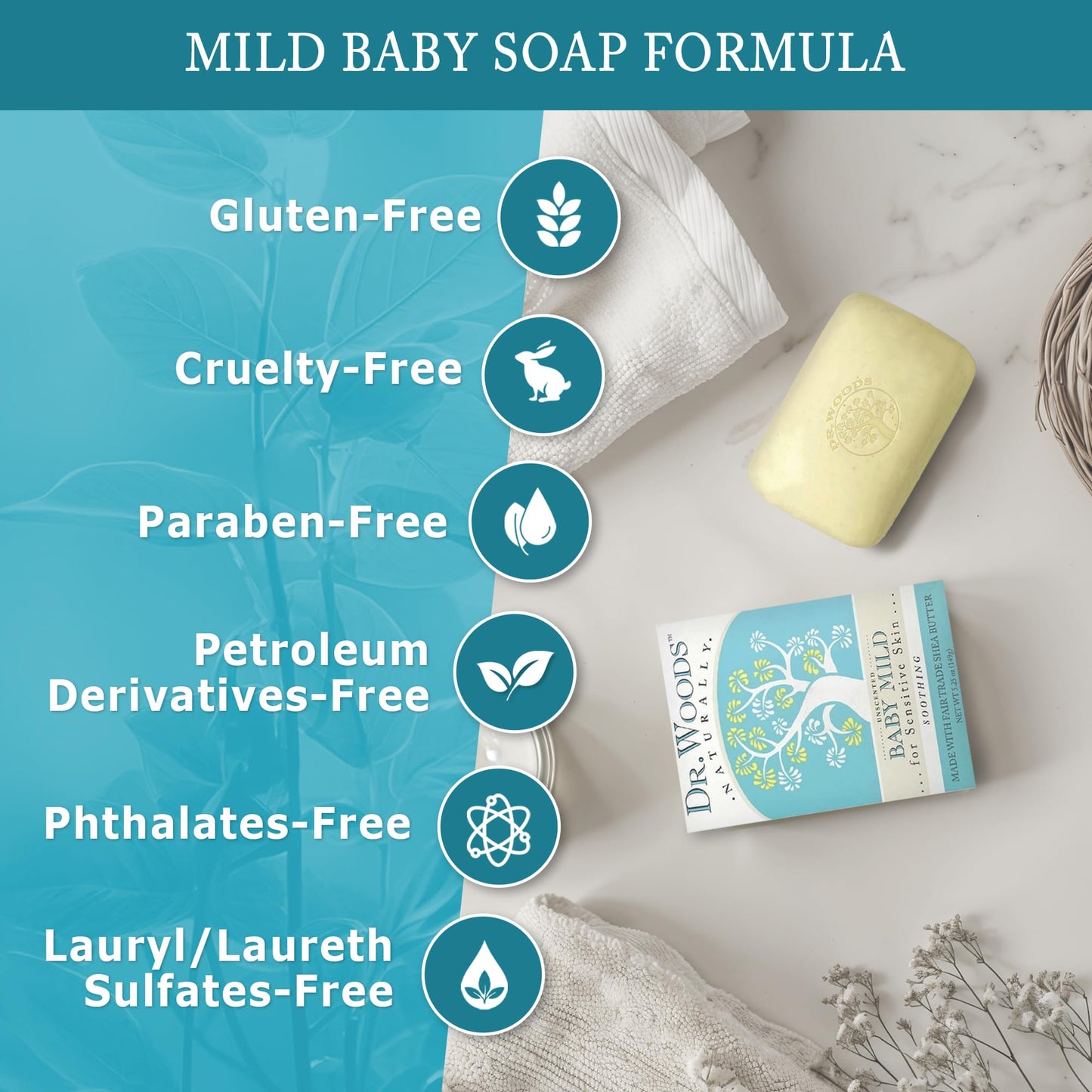 Dr. Woods Unscented Baby Mild Bar Soap with Organic Shea Butter – 5.25 oz (Pack of 3)