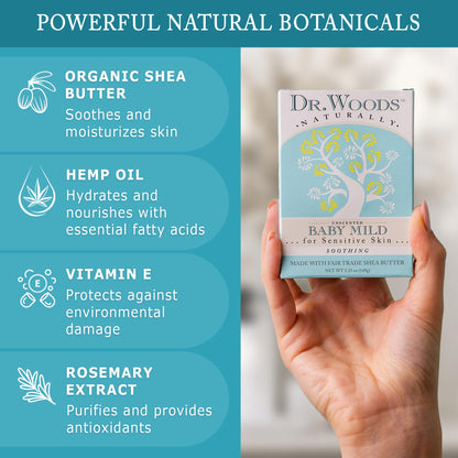 Dr. Woods Unscented Baby Mild Bar Soap with Organic Shea Butter – 5.25 oz (Pack of 3)
