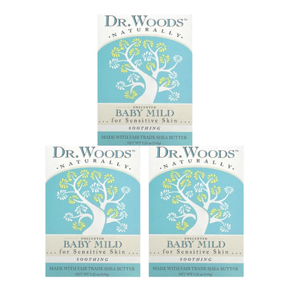 Dr. Woods Unscented Baby Mild Bar Soap with Organic Shea Butter – 5.25 oz (Pack of 3)