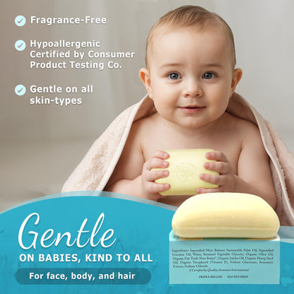 Dr. Woods Unscented Baby Mild Bar Soap with Organic Shea Butter – 5.25 oz (Pack of 3)