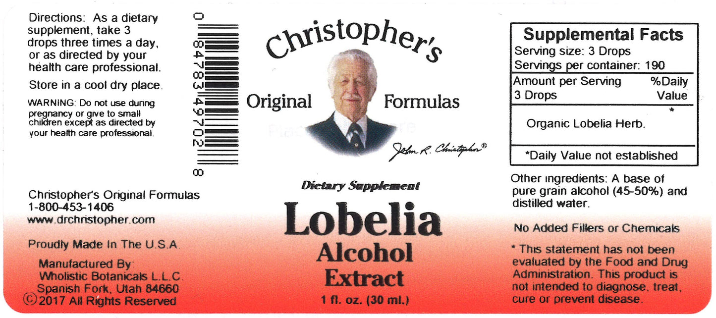 Dr Christopher's Lobelia Alcohol Extract - 1 Fluid Ounce | Herbal Remedy